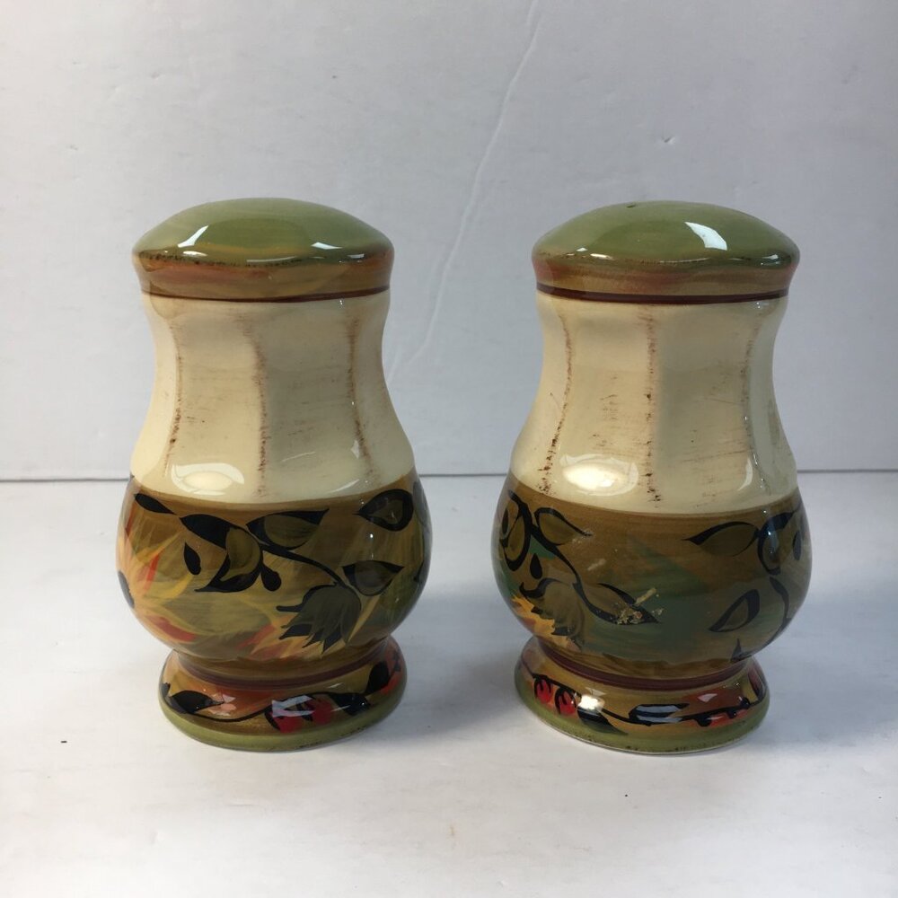 Certified International Scalloped Sunflower Ceramic Salt & Pepper Shakers Set